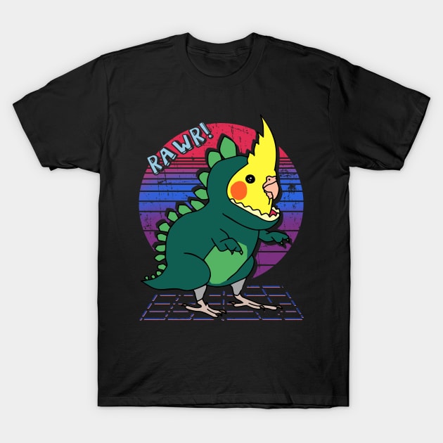 Aesthetic Vaporwave Cockatiel Dinosaur Doodle T-Shirt by FandomizedRose